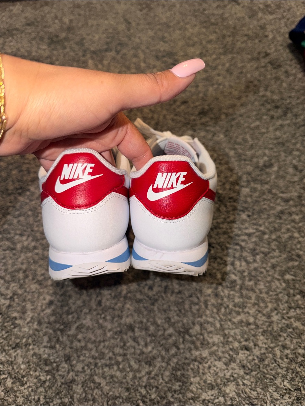 Nike Cortez White Leather Sneakers with Red Swoosh and Blue Insole - Picture 4 of 6